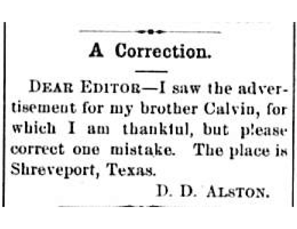 D. D. Alston correcting the advertisement for his brother Calvin