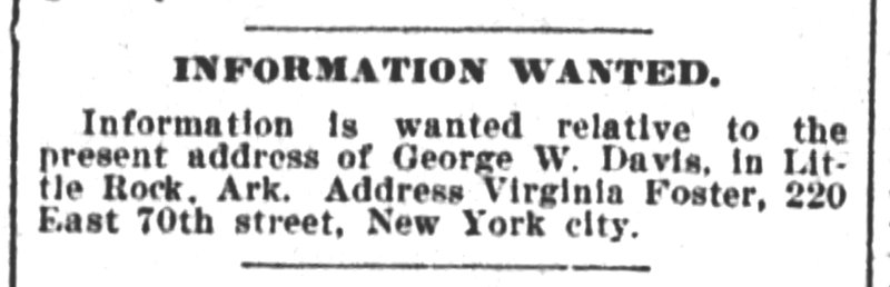 Virginia Foster searching for George W. Davis 