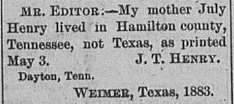 J. T. Henry seeking his mother July Henry