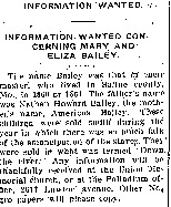 Unidentified person looking for information about Mary Bailey and Eliza Bailey