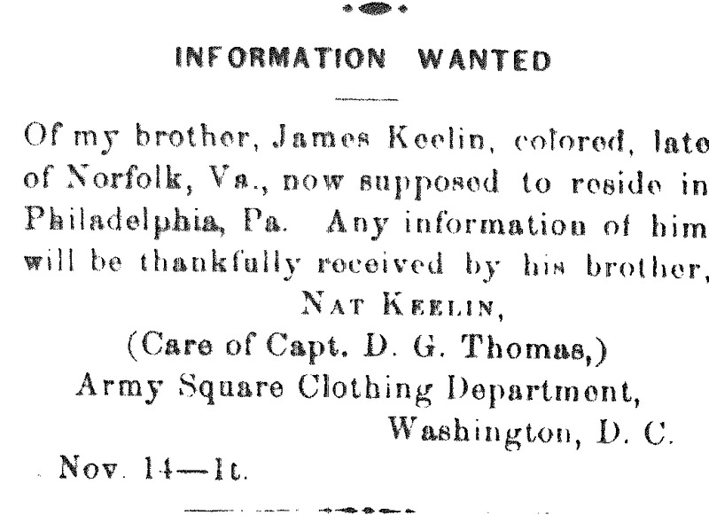 Nat Keelin seeking information about his brother James Keelin