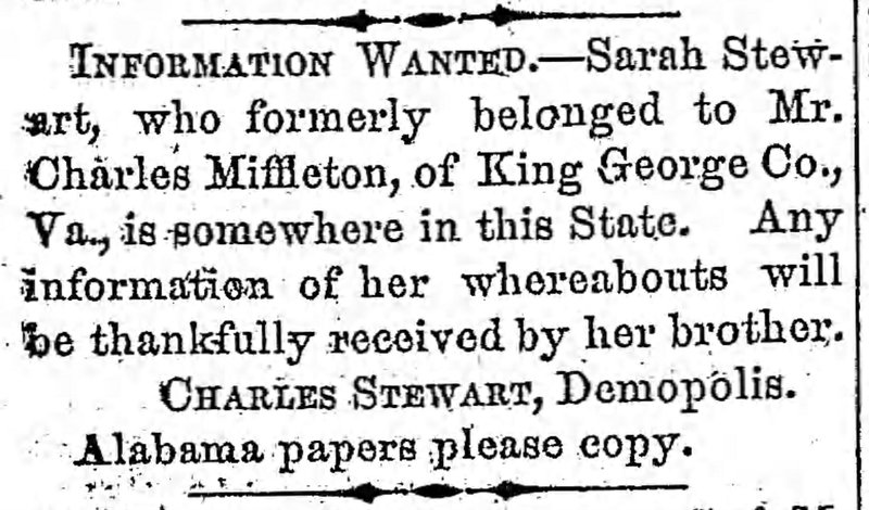 Charles Stewart searching for his sister Sarah Stewart