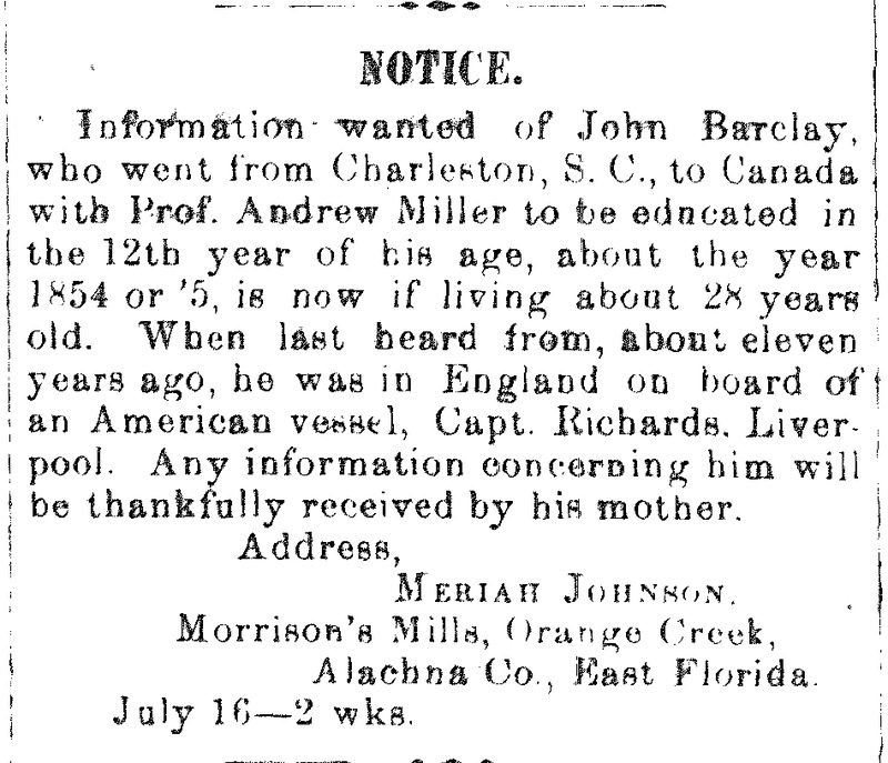 Meriah Johnson seeks information about her son John Barclay