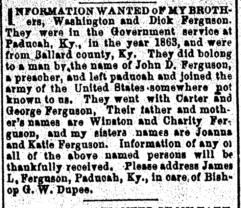 James L. Ferguson searching for information about his parents Winston and Charity Ferguson and several siblings