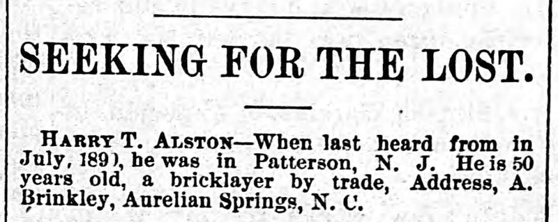 A. Brinkley searching for Harry T. Alston