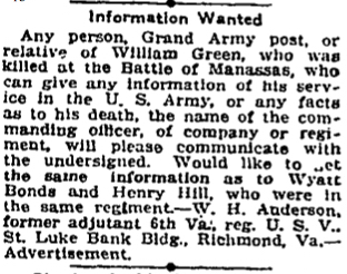 W. H. Anderson searching for three Civil War soldiers&#039; service information 