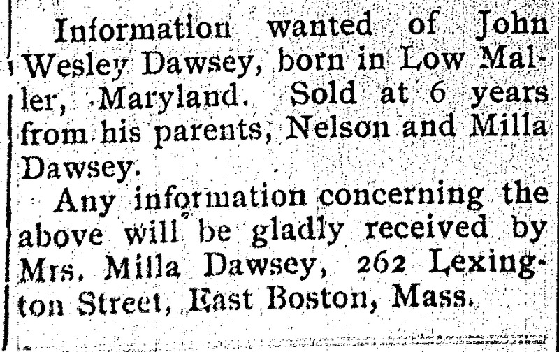 Milla Dawsey seeking information about her John Wesley Dawsey (Dawsey placed 2 different ads in the same paper on the same day)