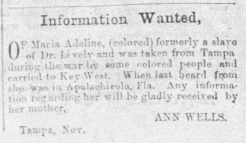 Ann Wells searching for her daughter Maria Adeline 