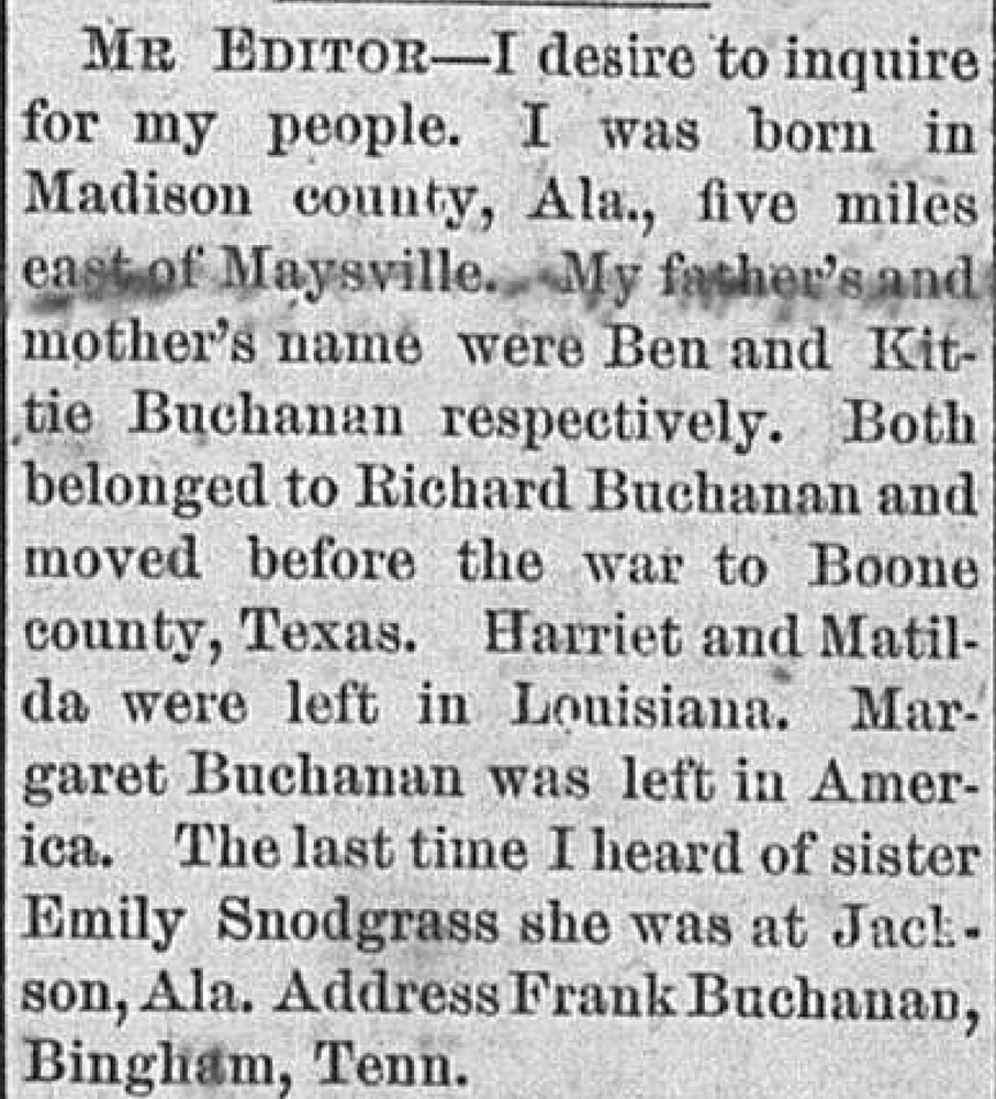 Frank Buchanan seeking his mother and father