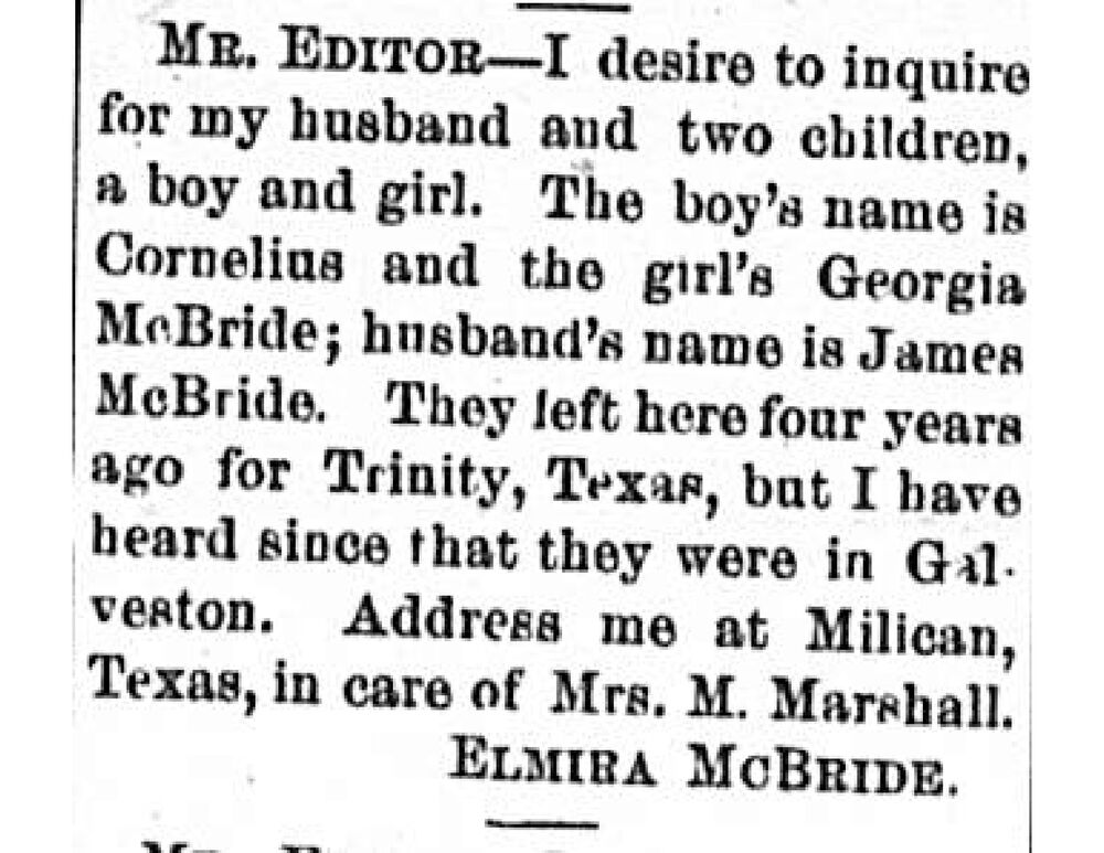 Elmira McBride searching for her husband James McBride and two children