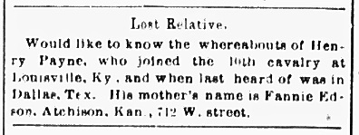 Fannie Edson seeking her son Henry Payne