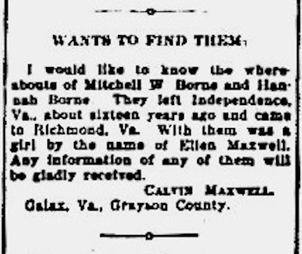 Calvin Maxwell looking for Ellen Maxwell and others