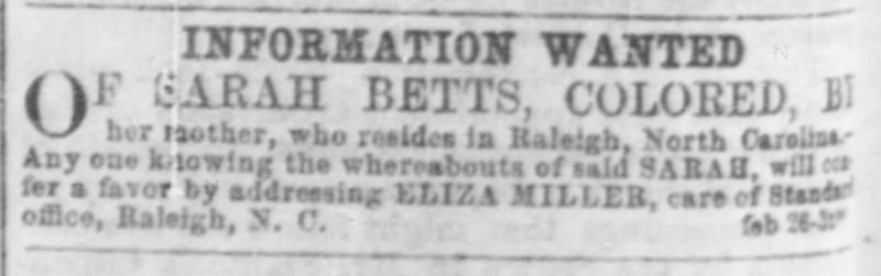 Eliza Miller looking for her daughter Sarah Betts