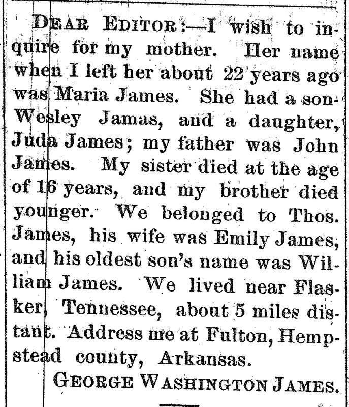 George Washington James searching for his mother Maria James