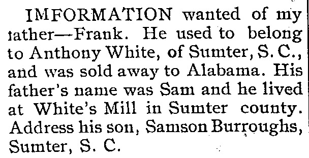 Samson Burroughs seeking information of his father Frank