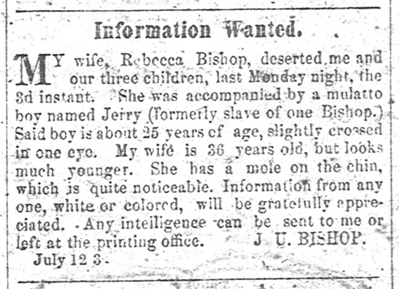 J. U. Bishop searching for his wife Rebecca Bishop