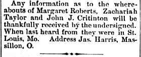 James Harris seeking Margaret Roberts, Zachariah Taylor, and John J. Critinton