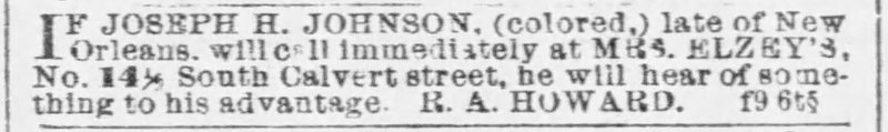 R. A. Howard searching for Joseph H. Johnson 