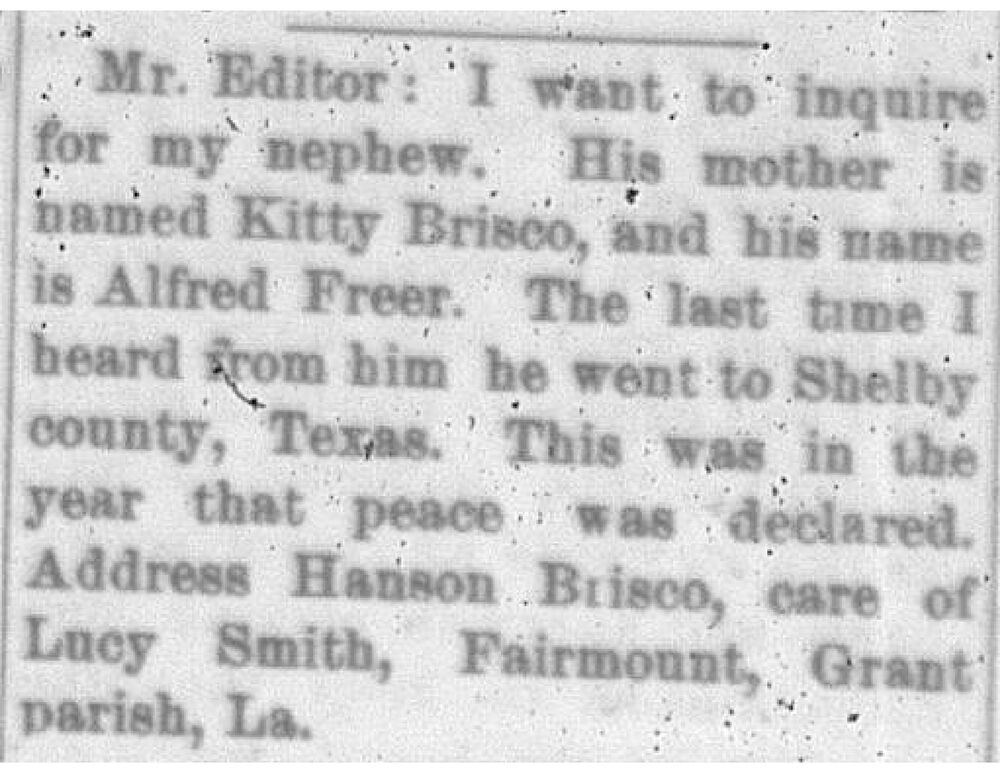 Hanson Brisco searching for his nephew Alfred Freer