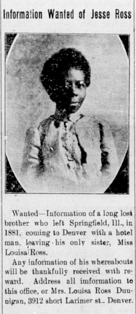 Mrs. Louisa Ross Dunnigan searching for her brother Jesse Ross