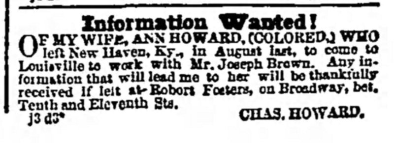 Chas. Howard searching for his wife Ann Howard