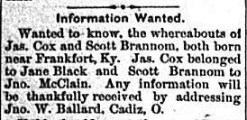 Jno. W. Ballard searching for Jas. Coz and Scott Brannom