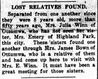 Mrs. Julia Winn found her sister Mrs. Emery