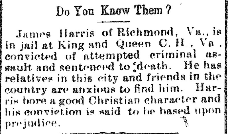 Unnamed relatives of James Harris relatives searching for him 