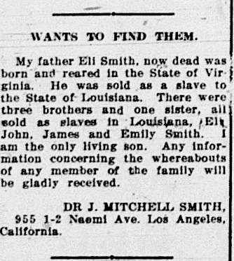 Dr. J. Mitchell Smith seeking father&#039;s brothers and sister