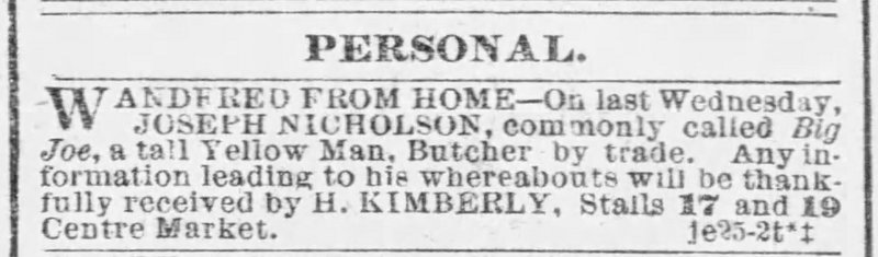 H. Kimberly searching for Joseph Nicholson