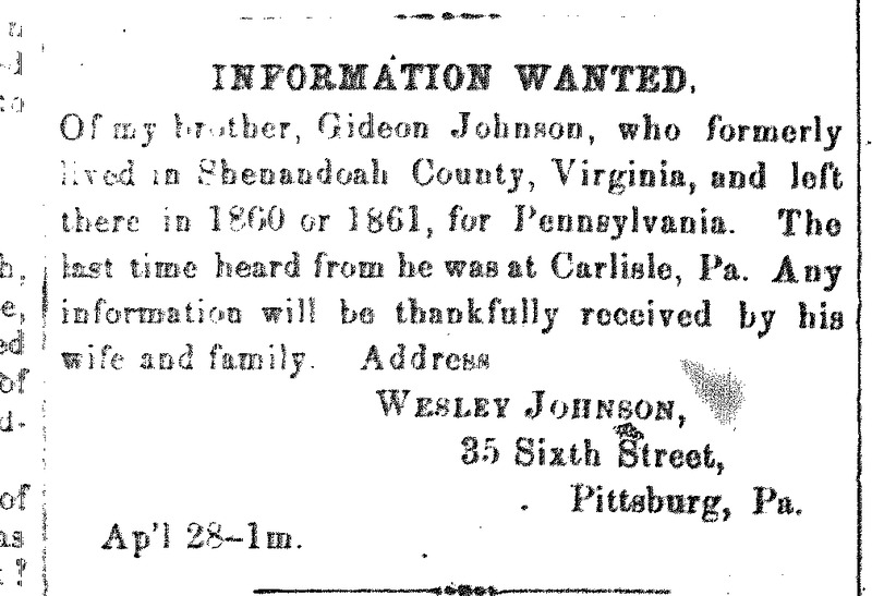 Wesley Johnson seeking information about his brother Gideon Johnson