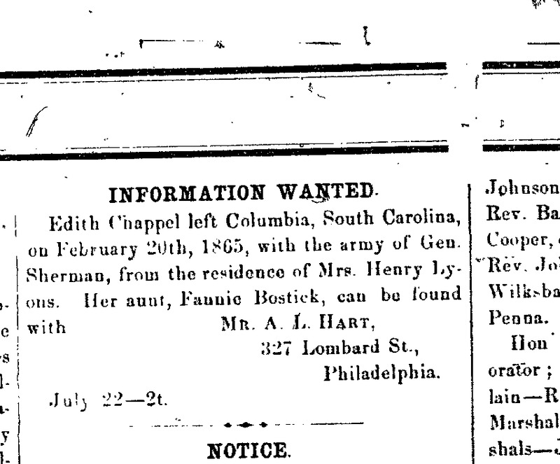 A. L. Hart searching for Edith Chappel