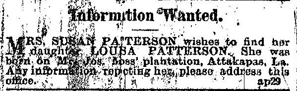 Susan Patterson seeking information about her daughter Louisa Patterson