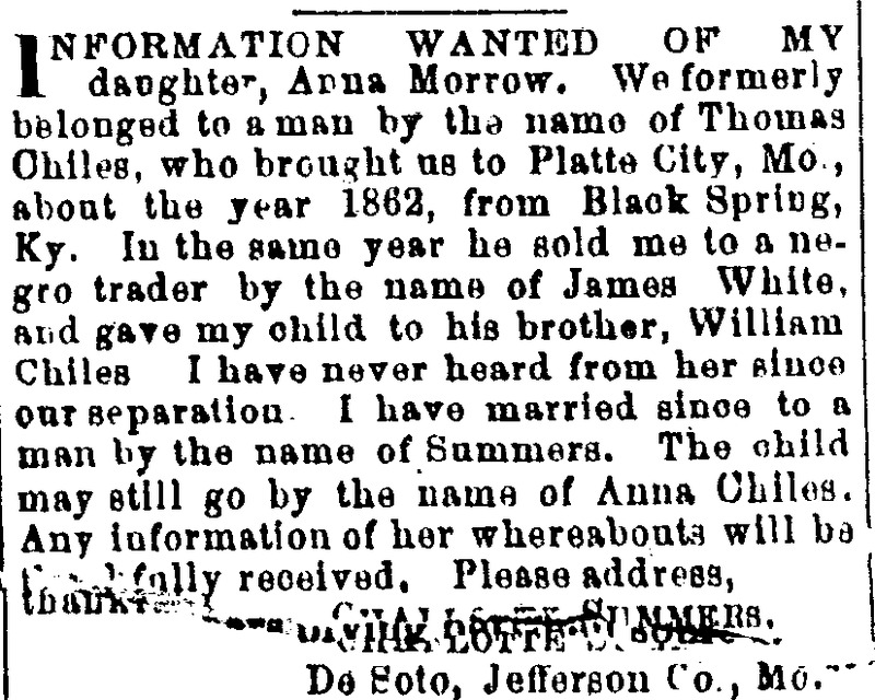 Charlotte Summers looking for information about her daughter Anna Morrow (or Anna Chiles)