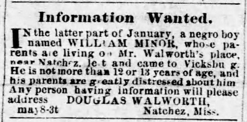 Unidentified person searching for their son William Minor