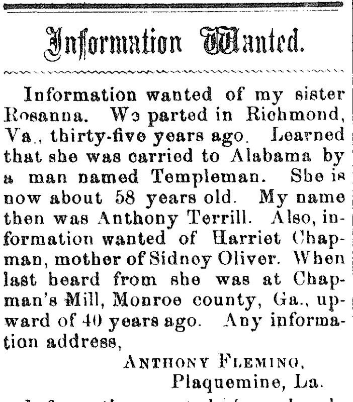 Anthony Fleming looking for information about his sister Rosanna