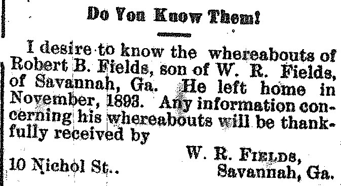 W. R. Fields searching for his son Robert B. Fields