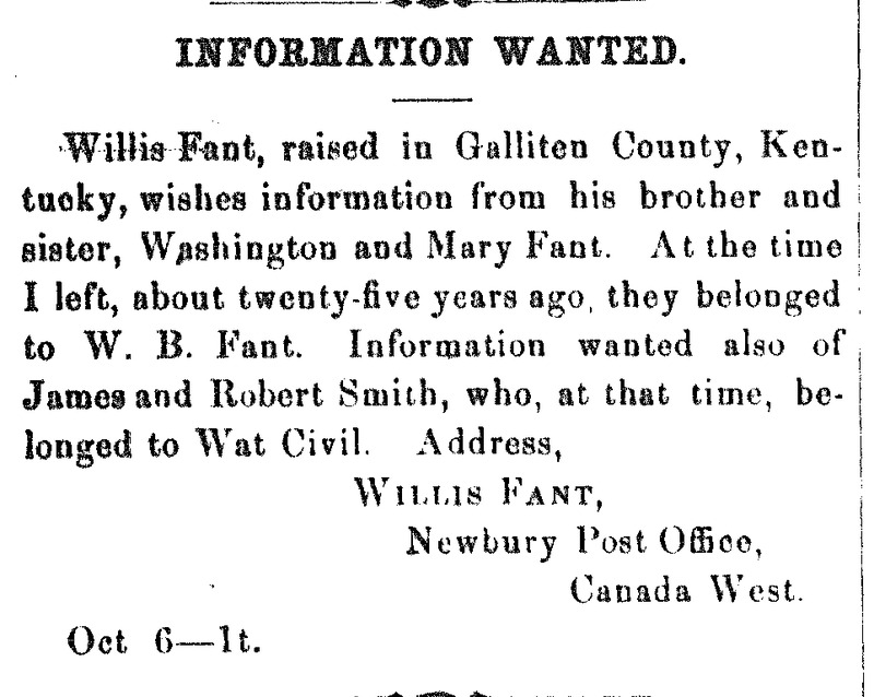 Willis Fant searching for siblings Washington and Mary Fant