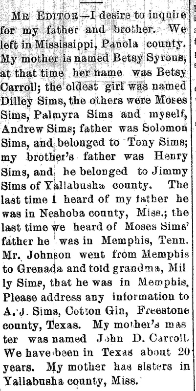 A. J. Sims searching for his father Solomon Sims and brother Moses Sims