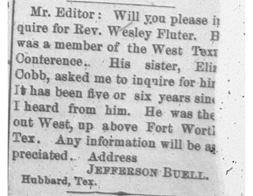 Jefferson Buell searching for Reverend Wesley Fluter