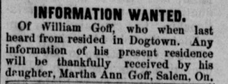 Martha Ann Goff searching for her father William Goff