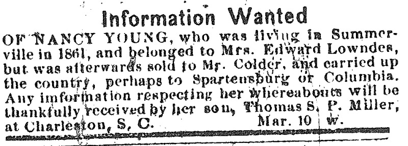 Thomas S. P. Miller seeking information about his mother Nancy Young