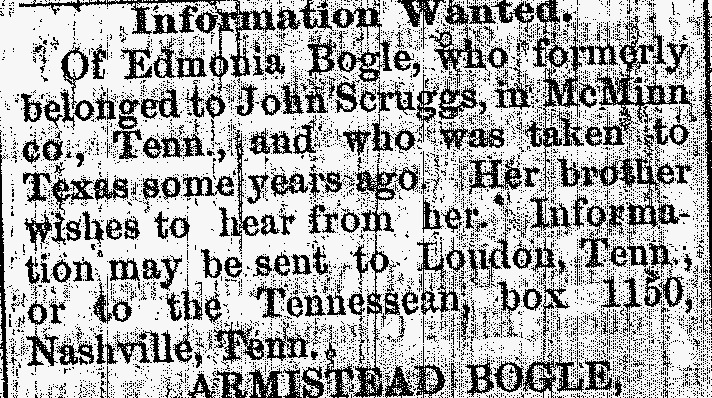 Armistead Bogle searching for his sister Edmond Bogle