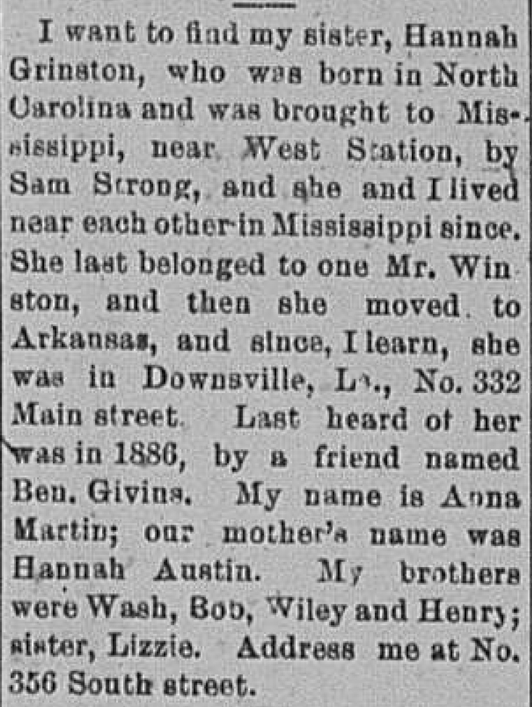 Anna Martin searching for her sister Hannah Grinston