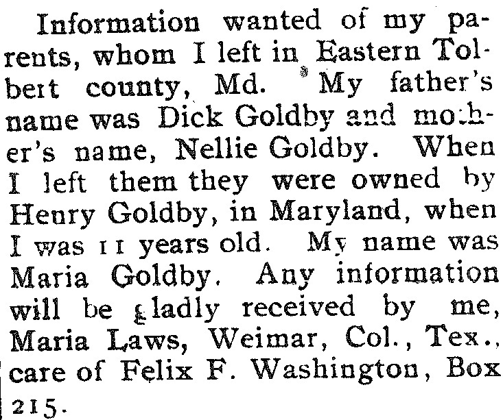 Maria Laws (formerly Maria Goldby) seeking information about her parents Nellie and Dick Goldby