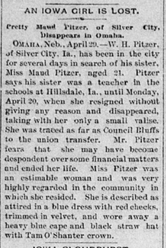 W. H. Pitzer searching for his sister Miss Maud Pitzer