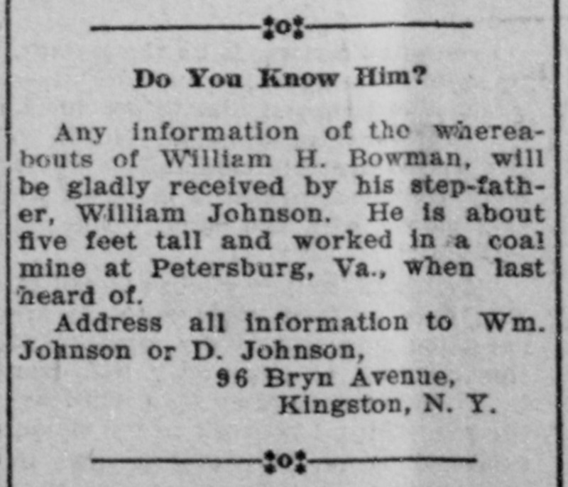 William Johnson searching for his stepson William H. Bowman