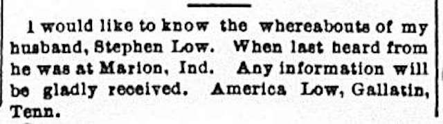 America Low seeking her husband Stephen Low