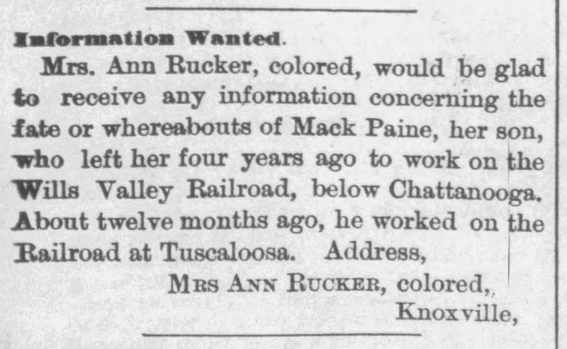 Mrs. Ann Rucker searching for her son Mack Paine 