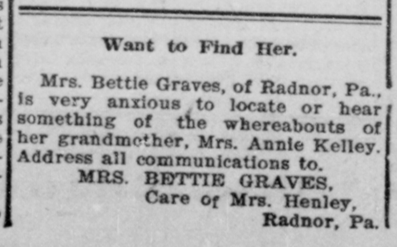 Mrs. Bettie Graves is searching for her grandmother